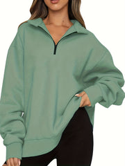 Quarter Zip Lapel Neck Sweatshirt for Women