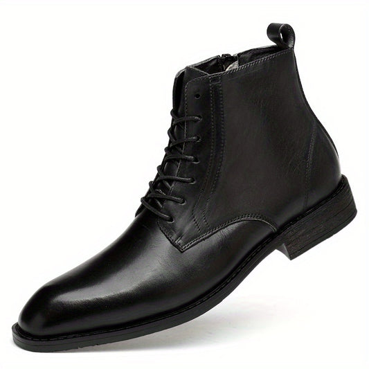 Men's Almond Toe Lace-up Boots With Side Zipper