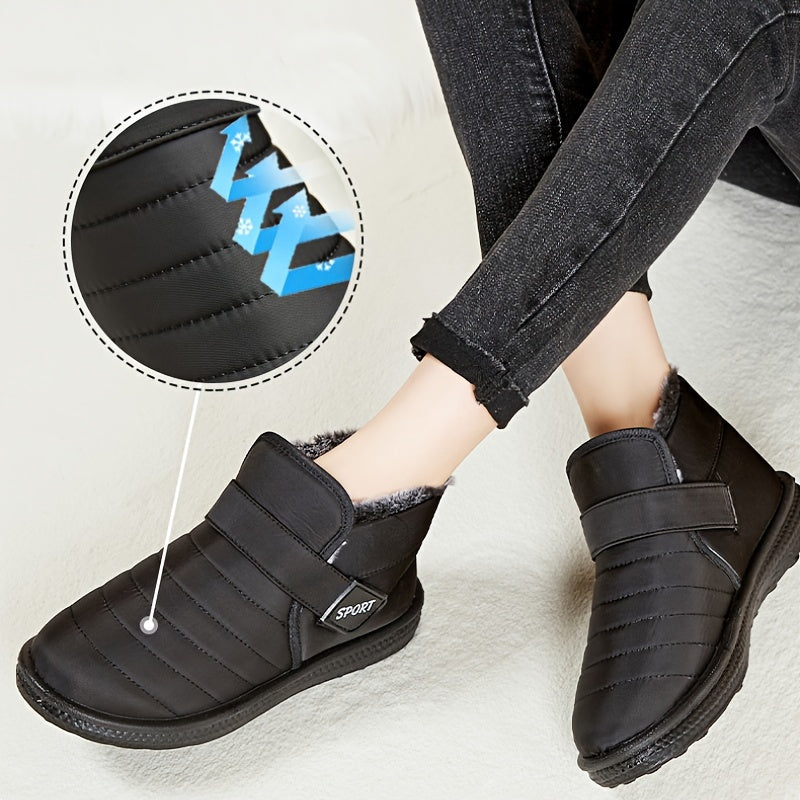 Waterproof Slip On Thermal Snow Boots Plush Lined Round Toe Flat Snow Shoes