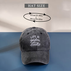 Distressed Baseball Cap Life Is Golden Doodle Embroidery