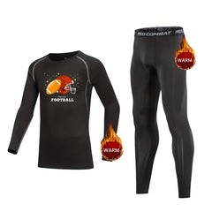 Kids Compression Fleece Sets Cartoon Football Pattern Matching Pants Bod