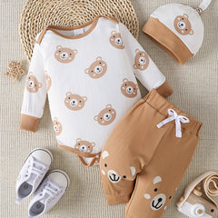 Baby Bear Print Three Piece Outfit Set