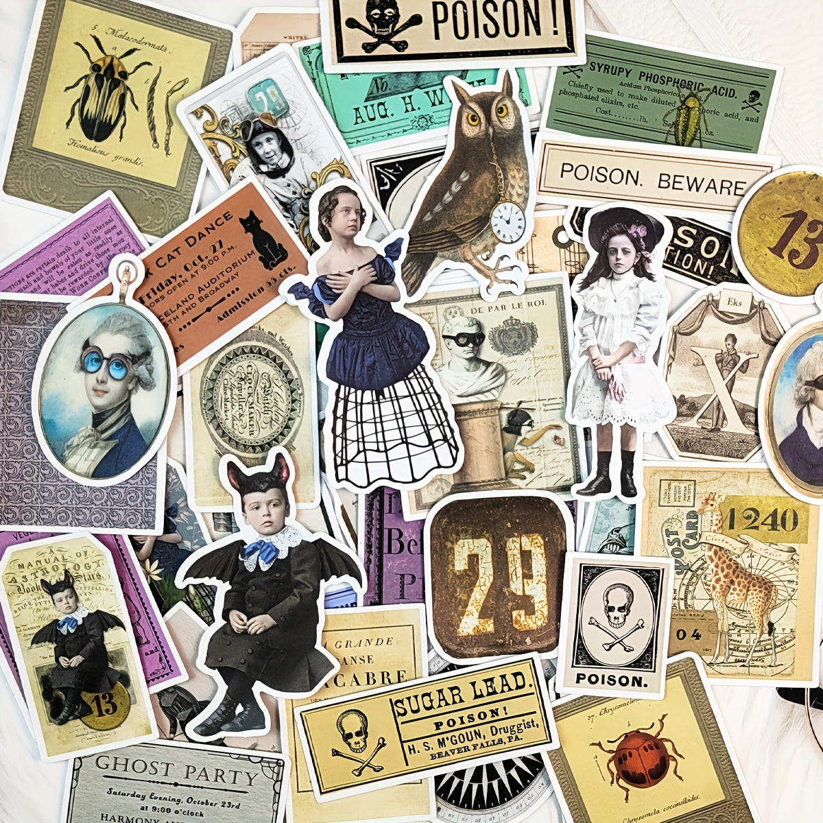 Vintage Halloween Ghost Creepy Scrapbook Stickers Pack 51pcs