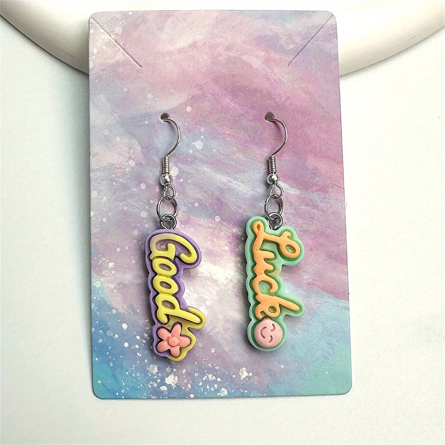 Letter HAPPY SWEET Resin Earrings Cartoon Drop Dangling Stud Earrings