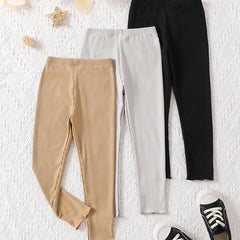 3pcs Girls Stretch Soft Leggings Footless Tights Solid Striped Pants