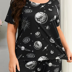 Planet Print Pajamas Set - Tee & Pants Loungewear