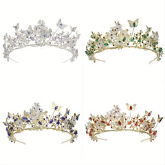 Bridal Pearl Rhinestone Crown Tiara Butterfly Floral Crown Wedding Gift