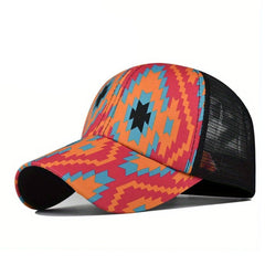 Cartoon Print Baseball Cap Ponytail Mesh Trucker Hats Lightweight Sun Shade