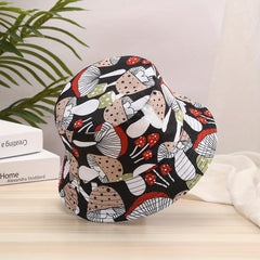 Cartoon Mushroom Print Bucket Hat Lightweight Reversible Fisherman Cap