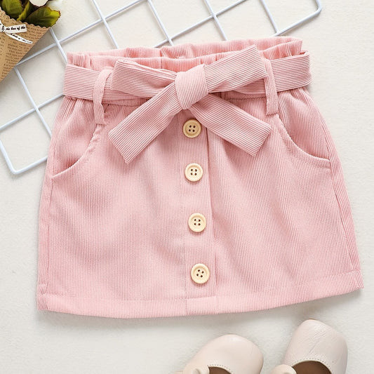 Girls Casual A-line Corduroy Short Skirt with Belt