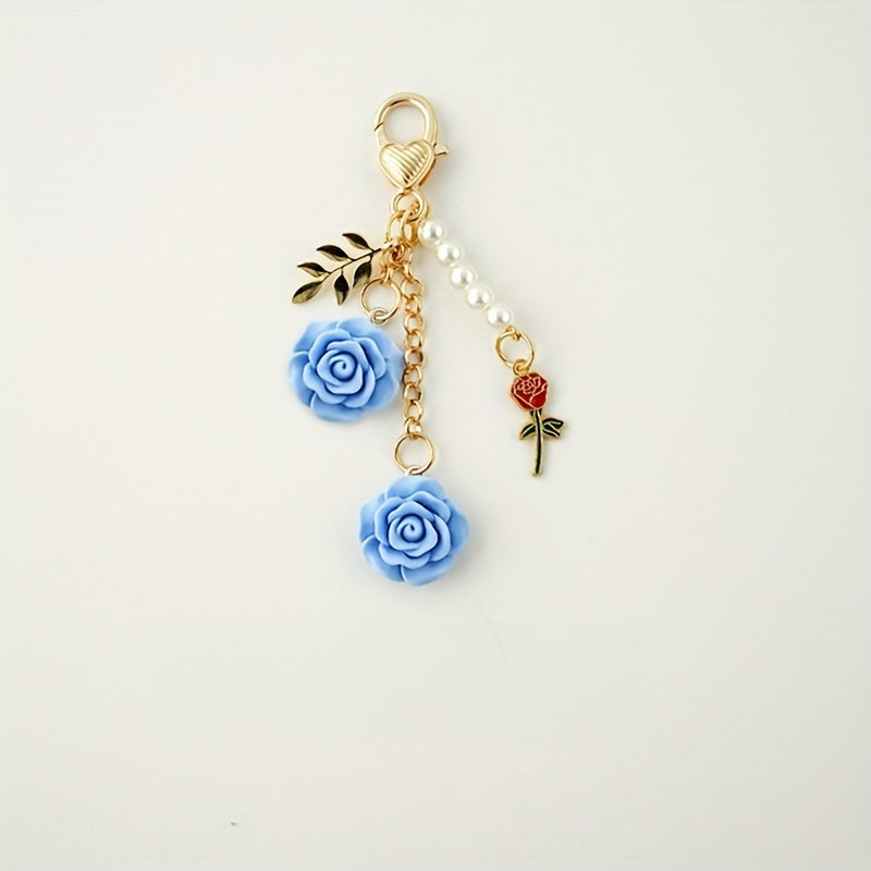 Rose Flower Keychain Pendant Car Key Purse Wallet Ornament