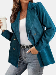 Corduroy Lapel Collar Long Sleeve Double Breast Blazer