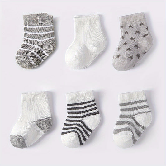 6 Pairs Boys Star Striped Short Socks for All Seasons