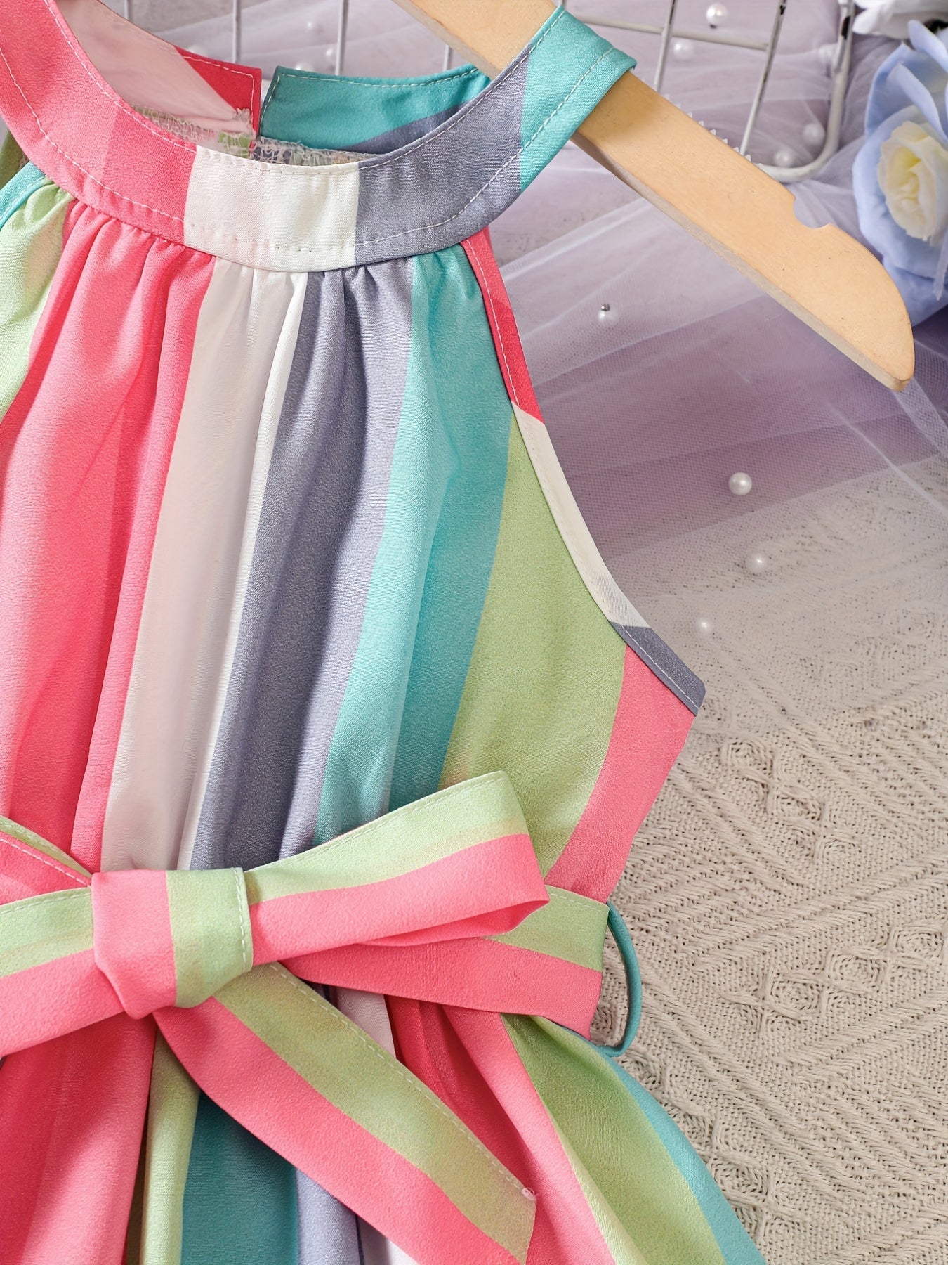Toddler Girls Striped Halter Neck Princess Dress For Party Beach Vacation