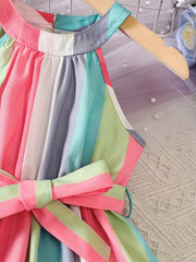 Toddler Girls Striped Halter Neck Princess Dress For Party Beach Vacation