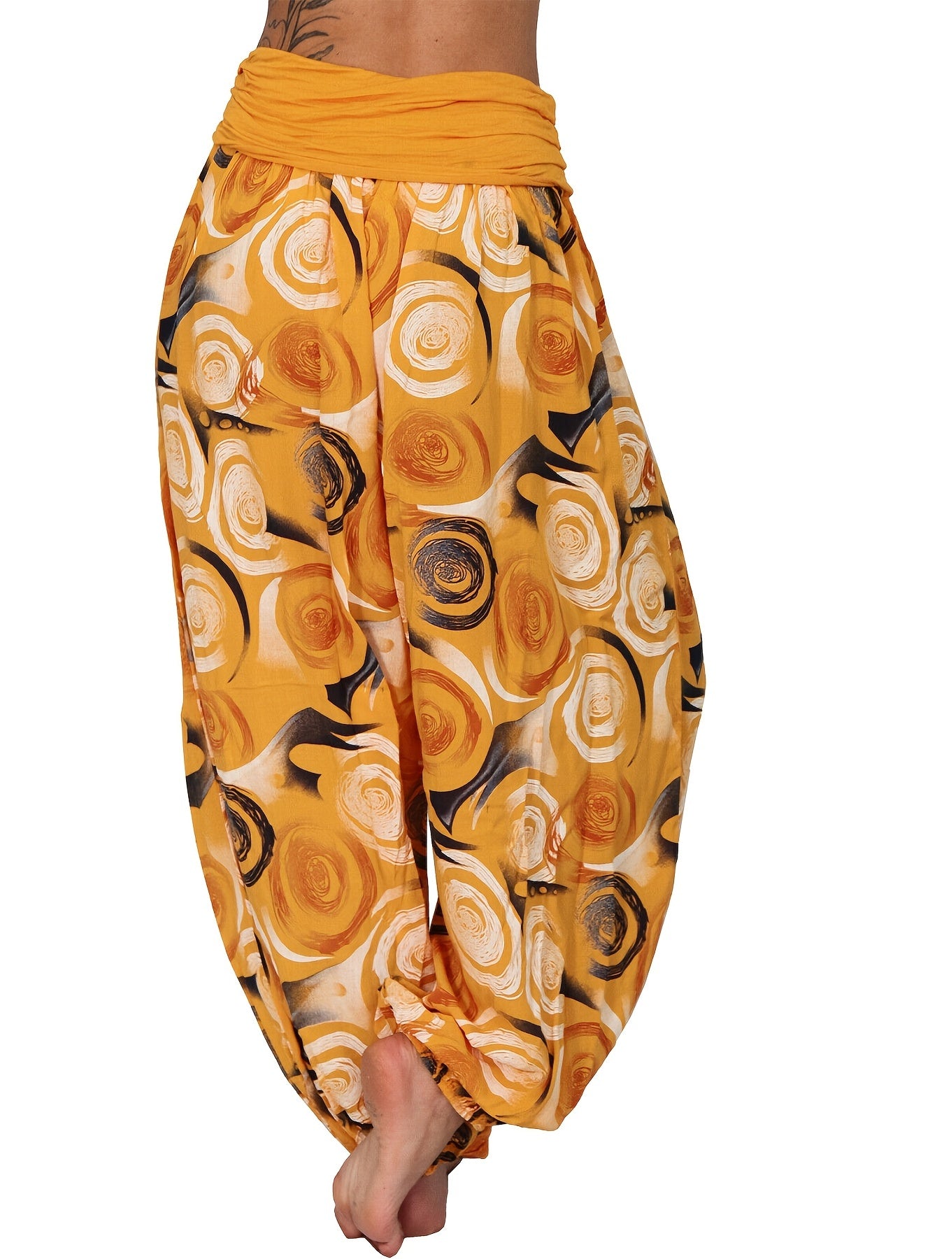 Boho Geometric Print Ruched Harem Pants Casual Bohemian Pants