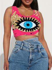 Y2K Eye Print Crop Tank Top for Women