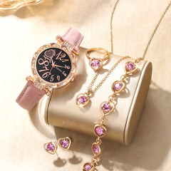 Rhinestone Quartz Watch & Jewelry Set