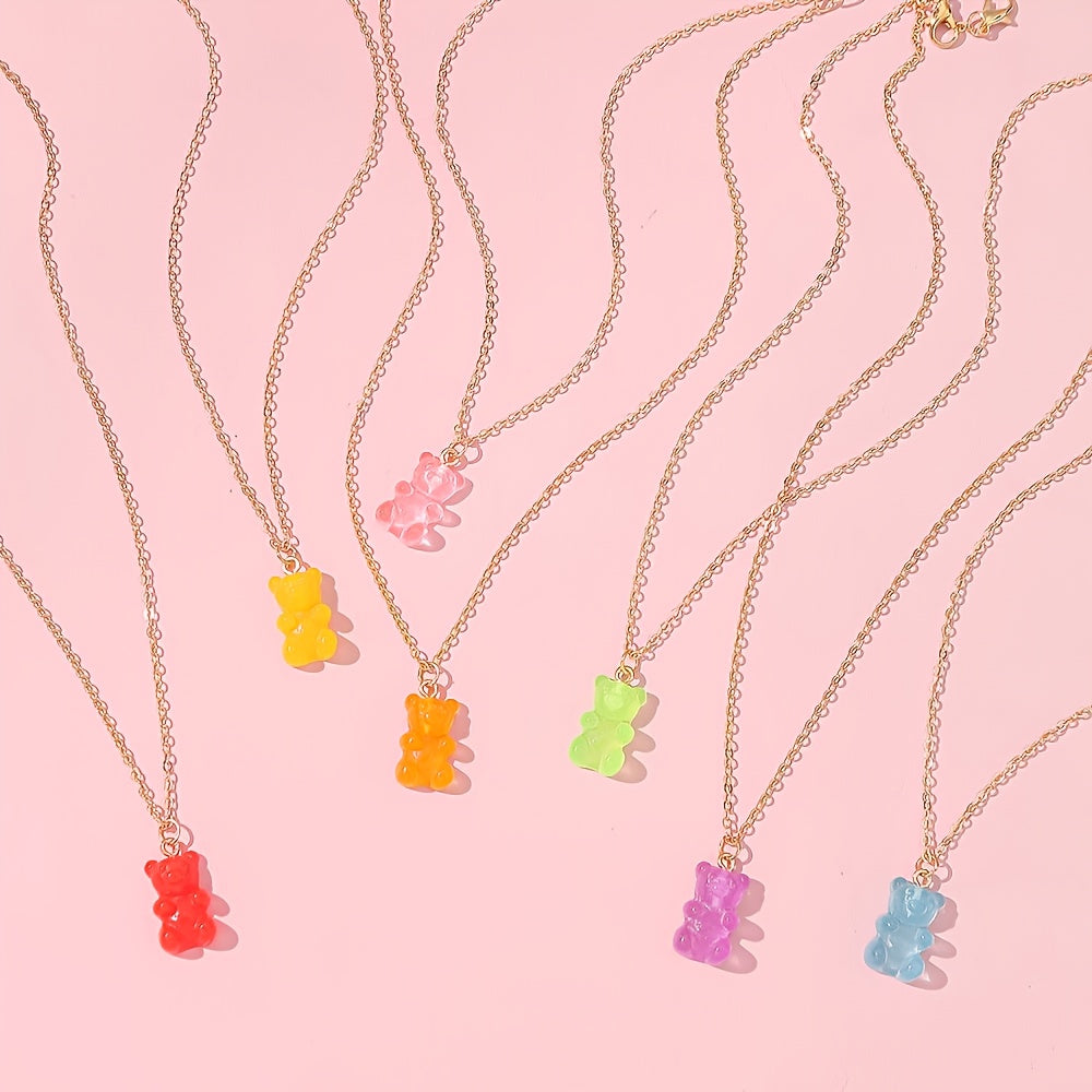 7pcs Cartoon Bear Golden Chain Necklace Jewelry Set