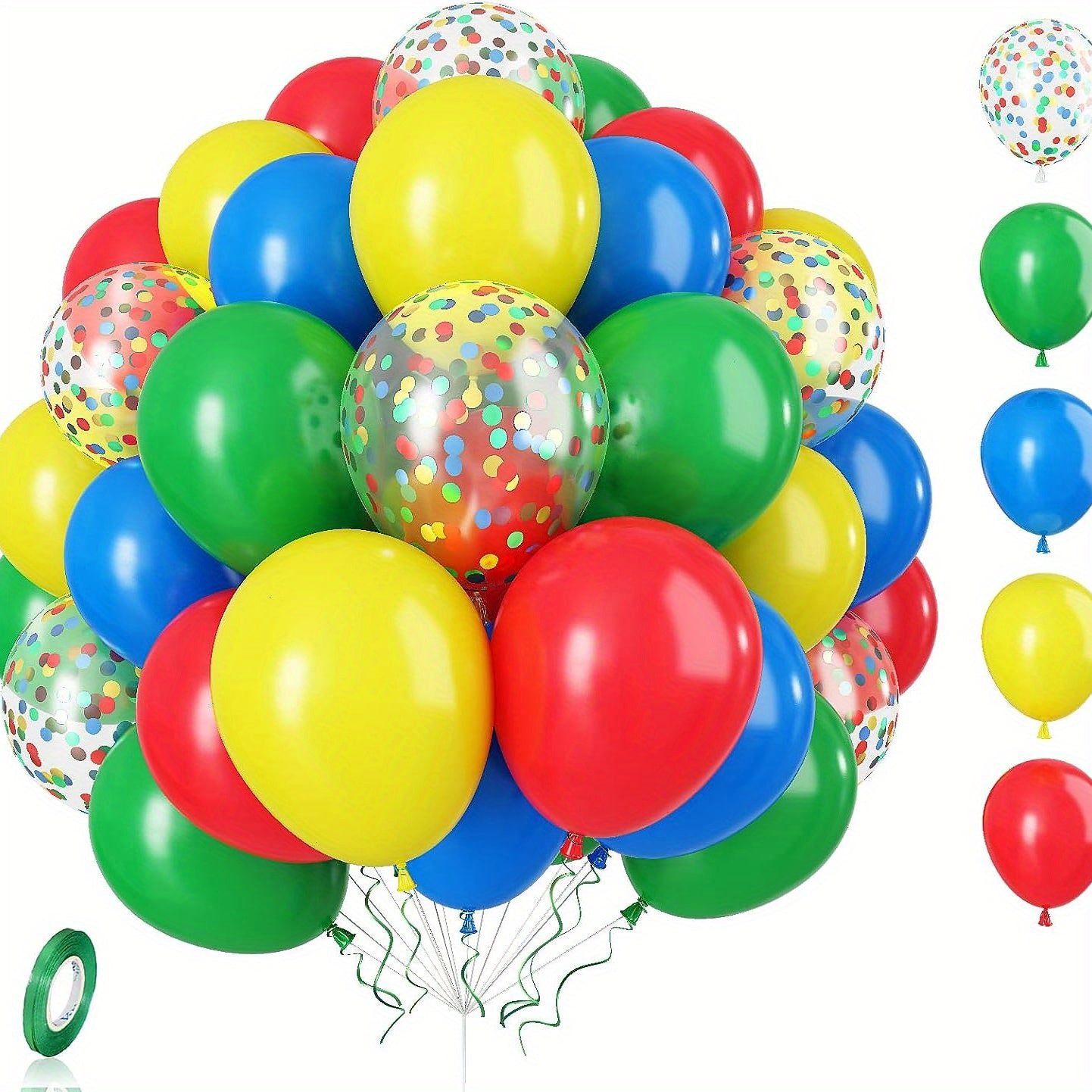 61pcs Red Yellow Green Latex Balloons Mixed Confetti Balloons Ribbon Birthday