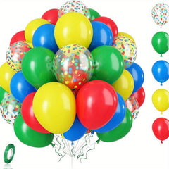 61pcs Red Yellow Green Latex Balloons Mixed Confetti Balloons Ribbon Birthday