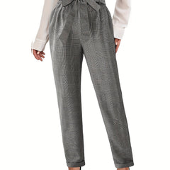 Plaid Print Belted Tapered Pants Paper Bag Waist