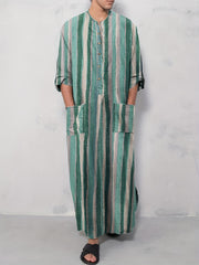 Men's Muslim Long Sleeve Striped Robes - Summer Style in the Middle East