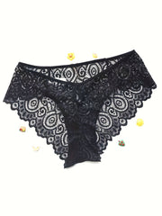 Floral Lace Hipster Panties Breathable Mid Waist Bikini Panties