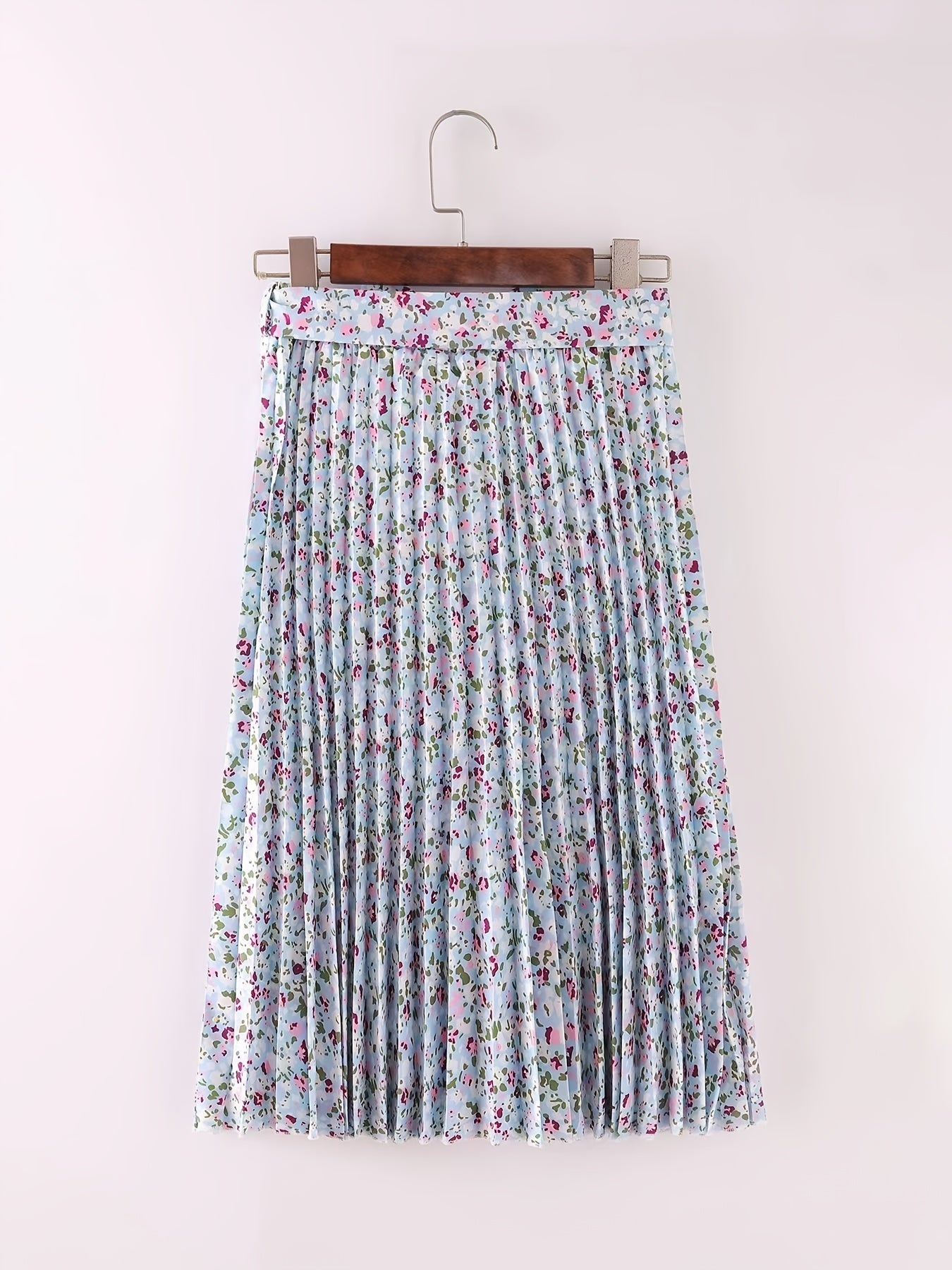 Boho Floral Print Pleated Skirt with Tied Front
