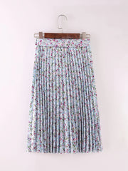 Boho Floral Print Pleated Skirt with Tied Front