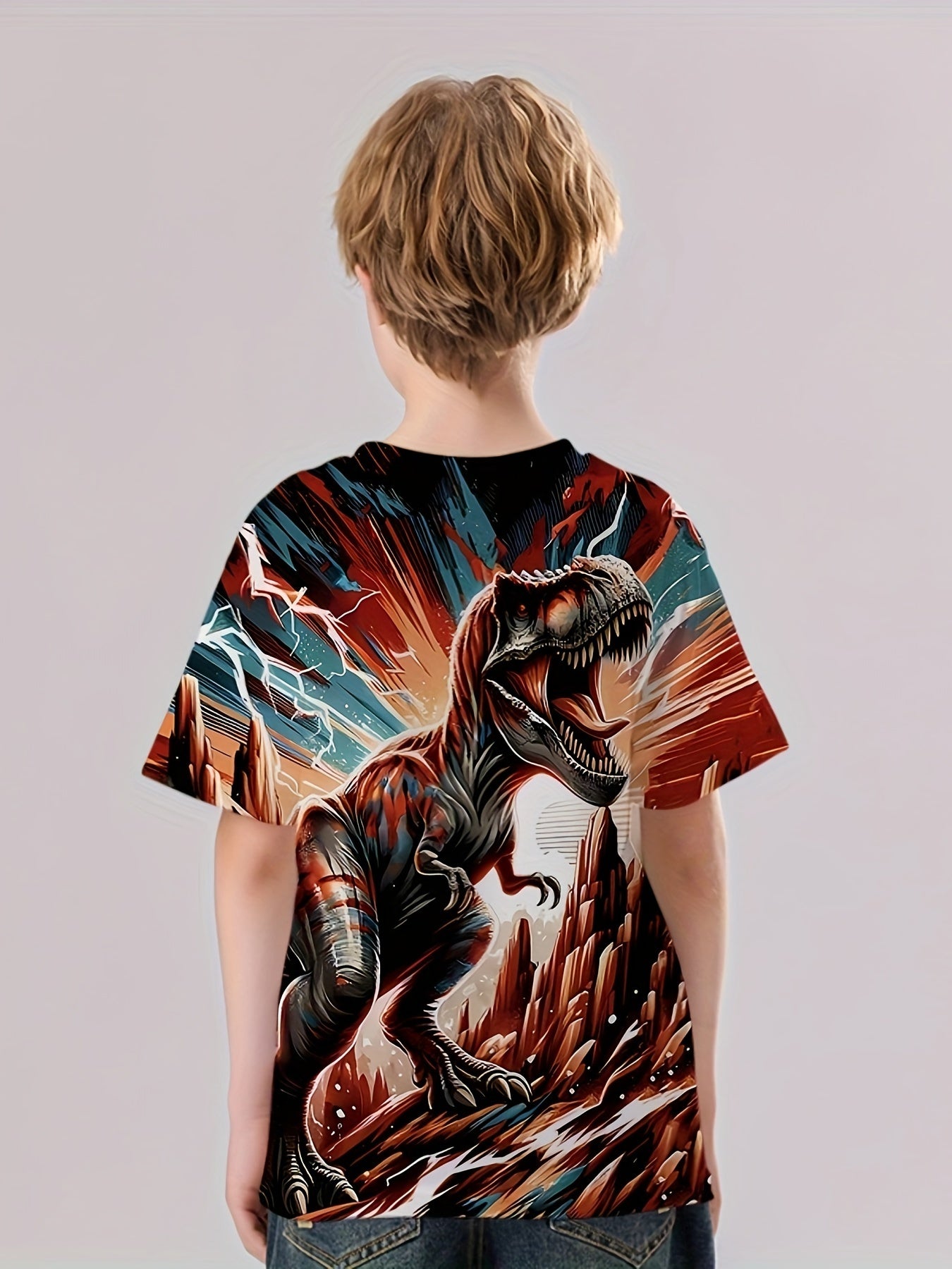 Dinosaur Print Boy's Casual Short Sleeve Tee