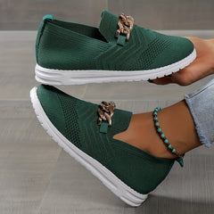 Women's Metal Buckle Loafers Soft Sole Walking Shoes