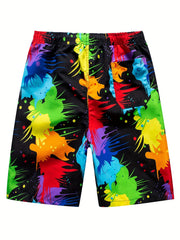 Men's Paints Splash Elastic Waist Drawstring Beach Shorts