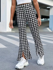 Houndstooth High Waist Side Split Pants for Streetwear