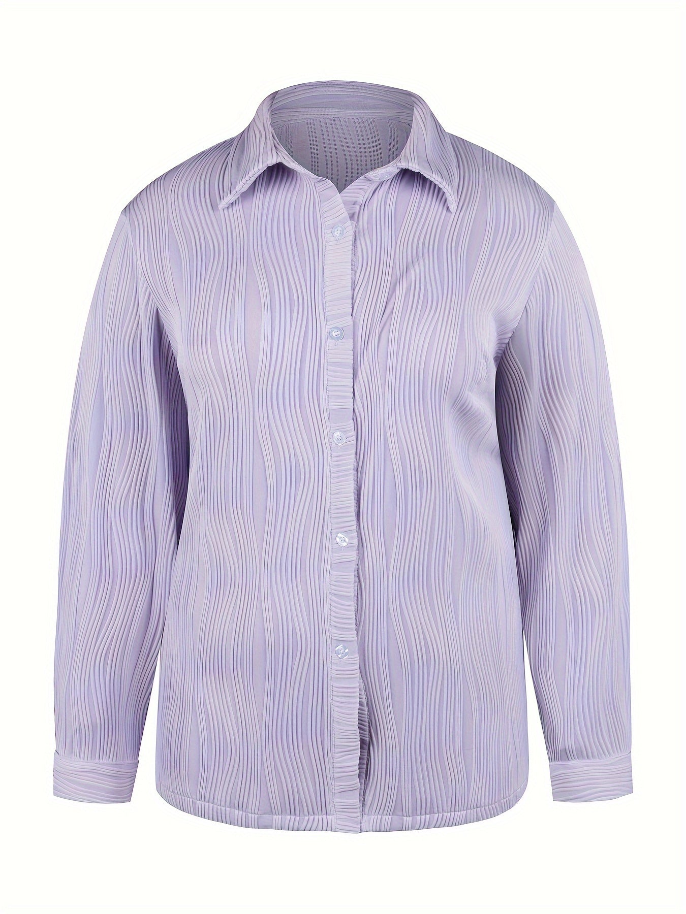 Solid Textured Long Sleeve Button Up Blouse