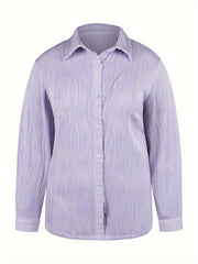 Solid Textured Long Sleeve Button Up Blouse