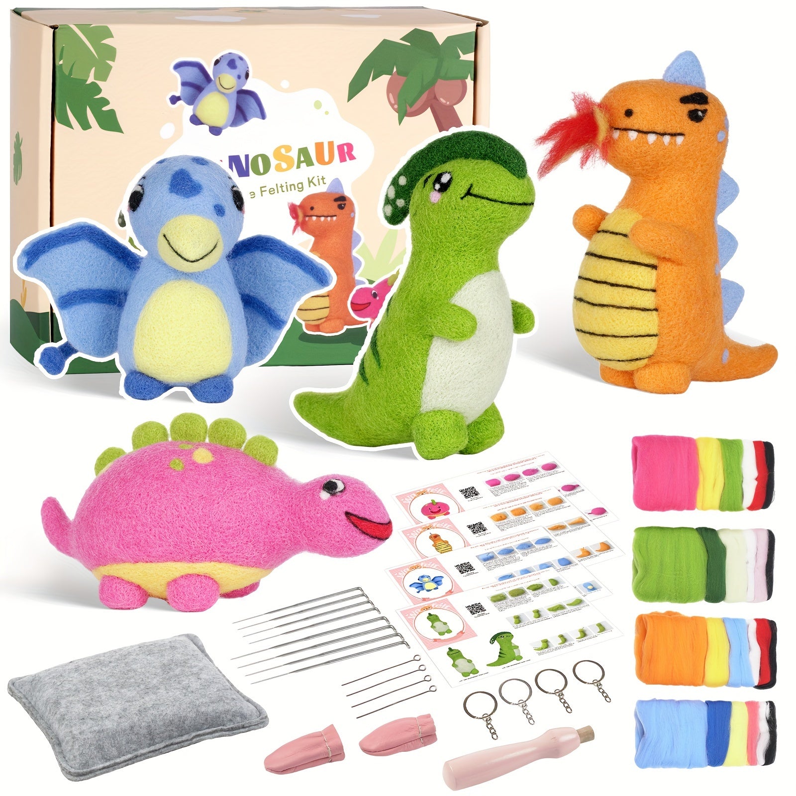 4pcs Dinosaur Wool Needle Felting Kit for Beginners