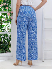 Abstract Print Wide Leg Pants Waist Tie Casual Pants Women's Clothing