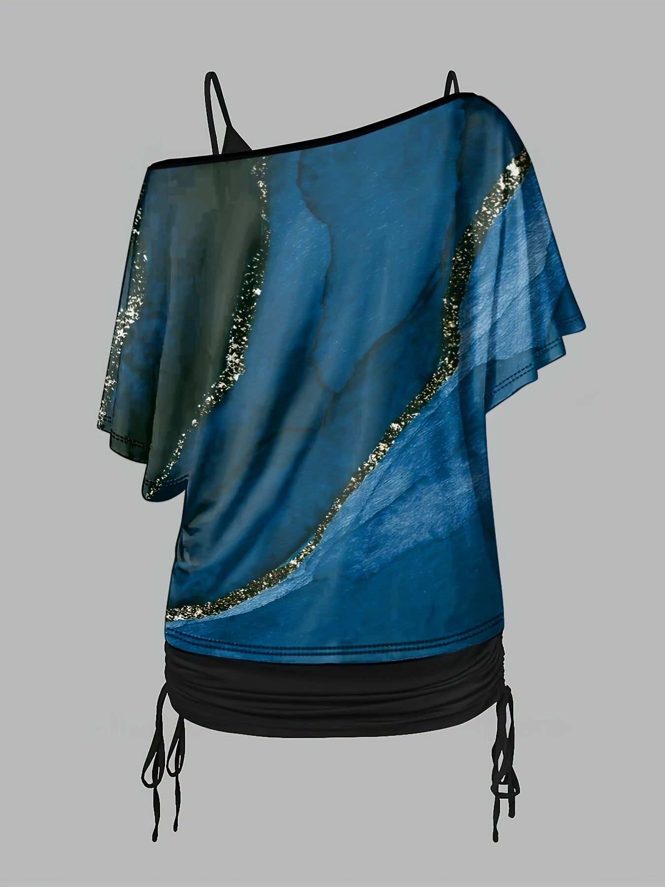 Women's Plus Marble Print One Shoulder Top & V Neck Cami Outfit
