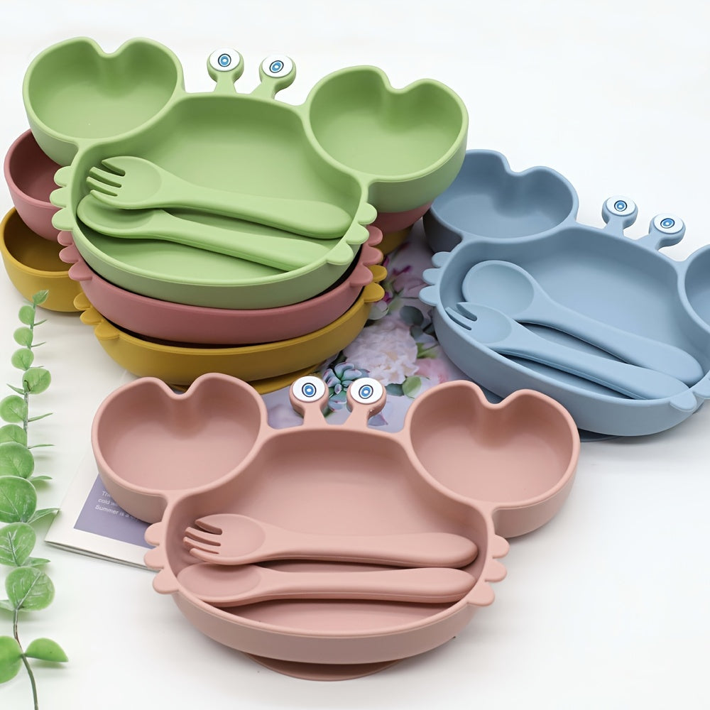 Silicone Plate with Suction Cup, Spoon and Fork Set, Children's Tableware