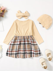 Baby Girls Plaid Bow Stitching Long Sleeve Dress