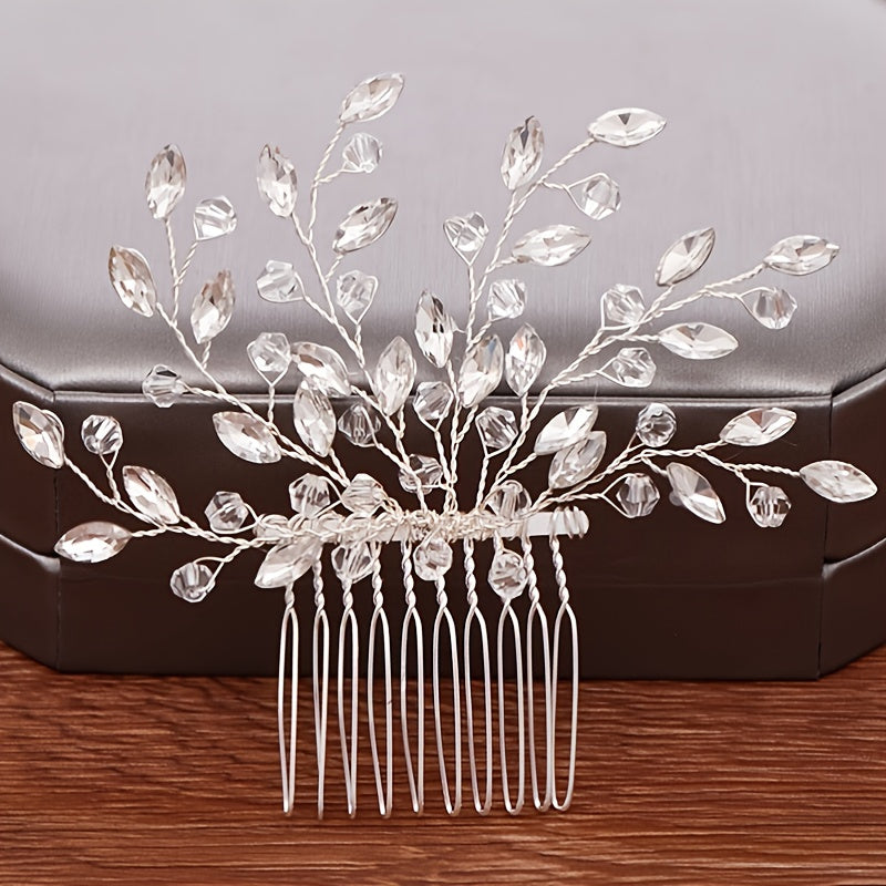 Crystal Flower Bridal Hair Comb with Silver Accents