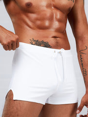 Men's Swim Boxers Solid Swimsuit Shorts Pants With Drawstring