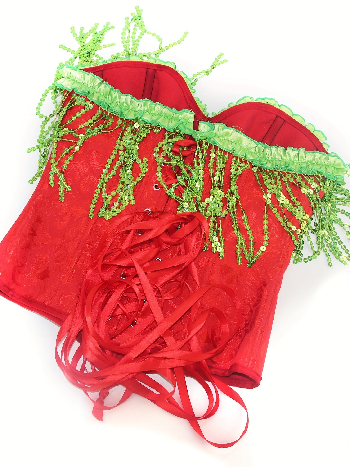Christmas Sequin Tassel Lace Up Corset Bustier