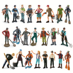 Realistic Farmer and Worker Feeding Chickens Plowing Field Model 23 Dolls