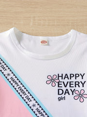 Girls Colorblock Short Sleeve Sports Tee & Shorts Set