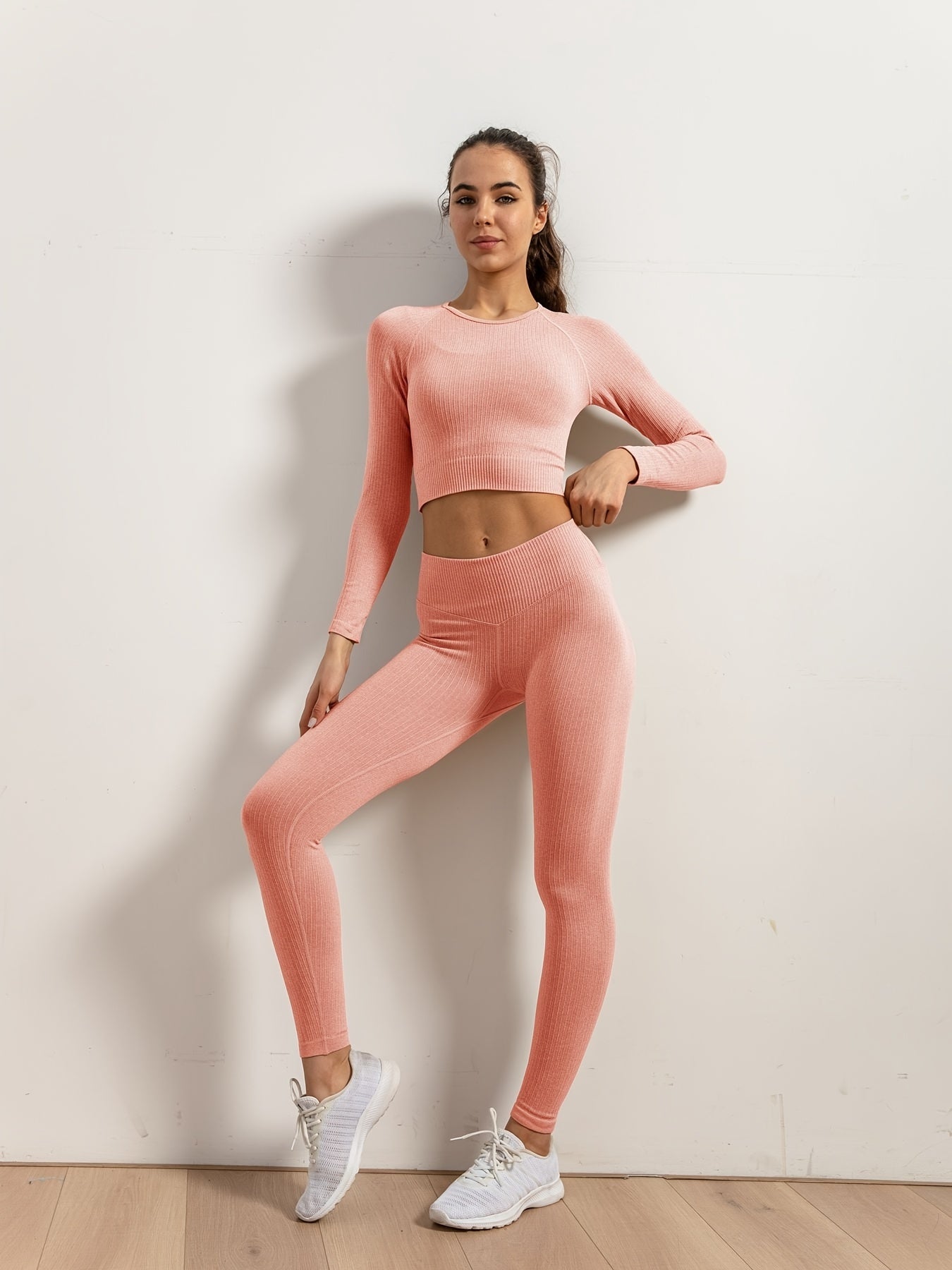 Women's Seamless Ribbed Yoga Top & Sports Pants Set