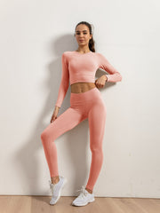 Women's Seamless Ribbed Yoga Top & Sports Pants Set
