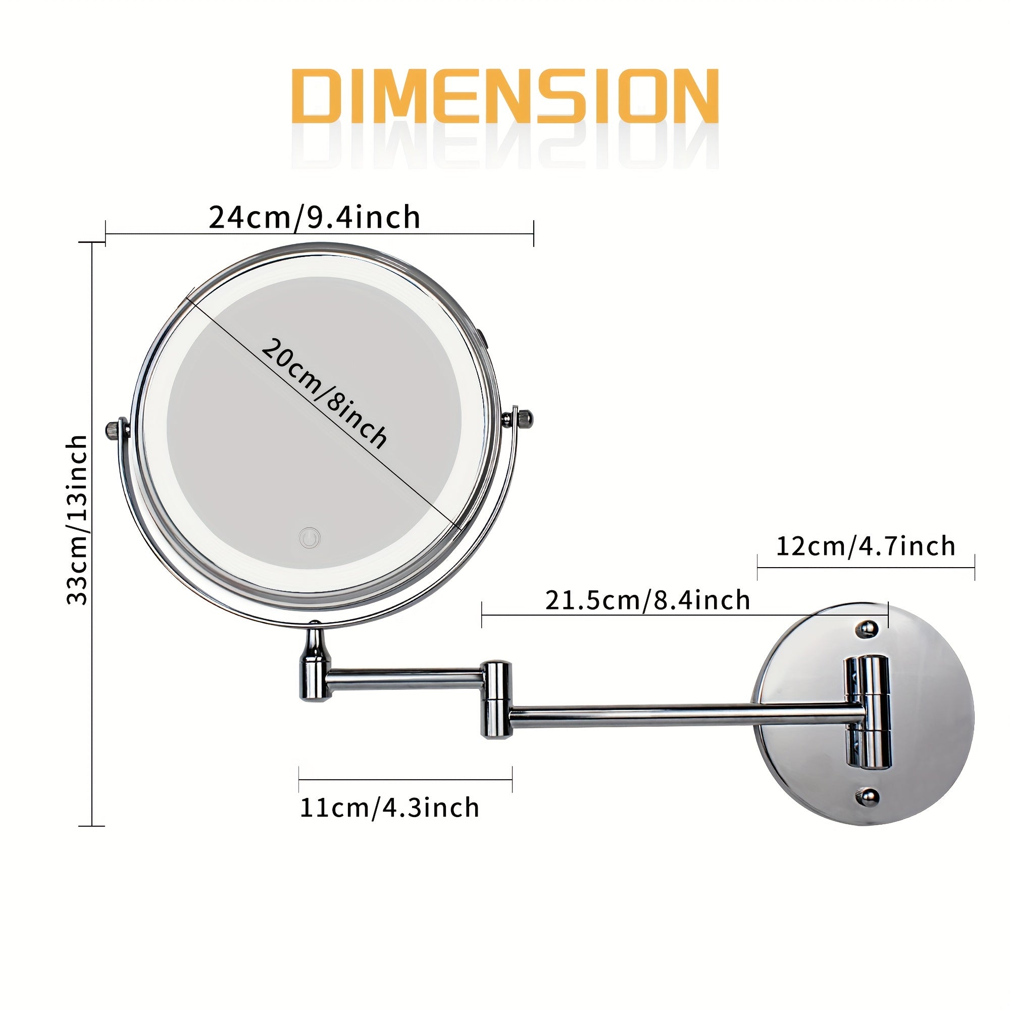 32 Cm Wall Mounted Makeup Mirror 1X 10X LED Magnifying Vanity Mirror