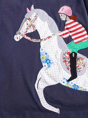 Girls Cotton Horse Riding Embroidery Dress Kids Summer Clothes